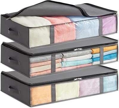 Lifewit 65L Under Bed Storage Bags 3 Pack with Front Window Grey