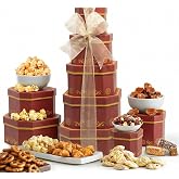 Broadway Basketeers Designed Gift Basket Tower with Cookies, Candy &amp; Nuts | Assorted cookies, sweets, and nuts for birthdays, thank you, holidays, get well, and all occasion gifting.