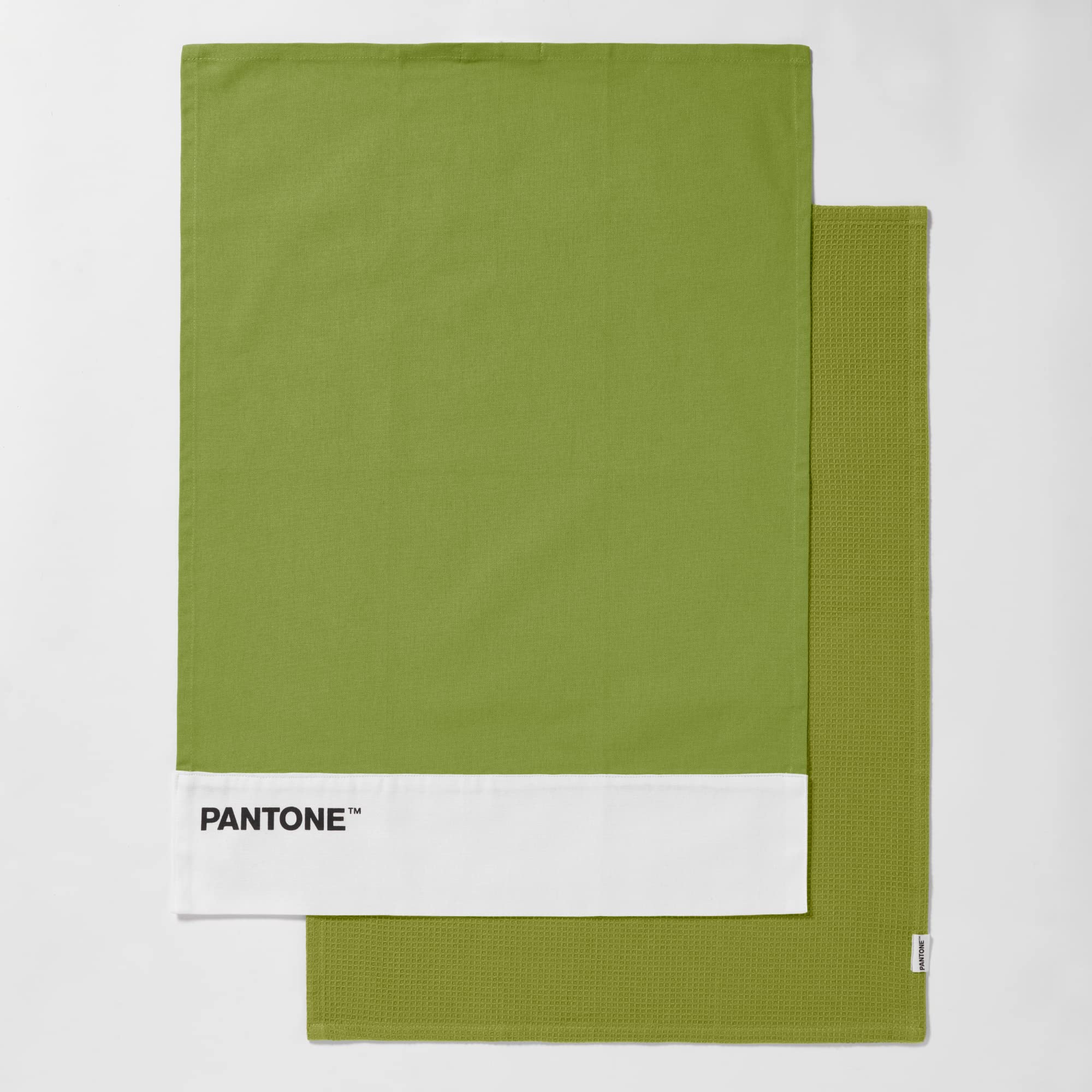 osama home Pantone™ Set of 2 Tea Towels 50 x 70 cm 100% Cotton 220 g 1 Plain with Logo and 1 Honeycomb Design 2 Pieces Light Green