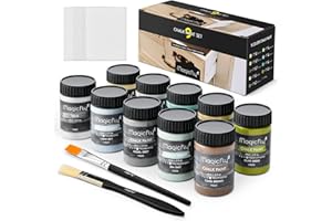 Magicfly 15 Pcs Chalk Furniture Paint Set, 9 Colors Ultra Matte Finish Acrylic Craft Paint Set (60 ml/2 oz) with 1 Liquid Wax, 2 Brushes, 3 Sandpapers, Perfect for Home Decor, Crafts-Farmhouse