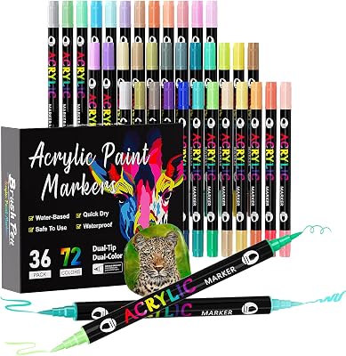 Rotuladores Acrilicos 72 Colores 36 Piezas Doble Punta Pincel