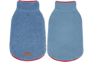 cyeollo Warm Dog Coat Sweater Reversible Dog Jacket Winter Fleece Sherpa Vest Pet Clothes Doggie Jackets for Cold Weather Puppy Cat Apparel Coats for Small Dogs, Blue M