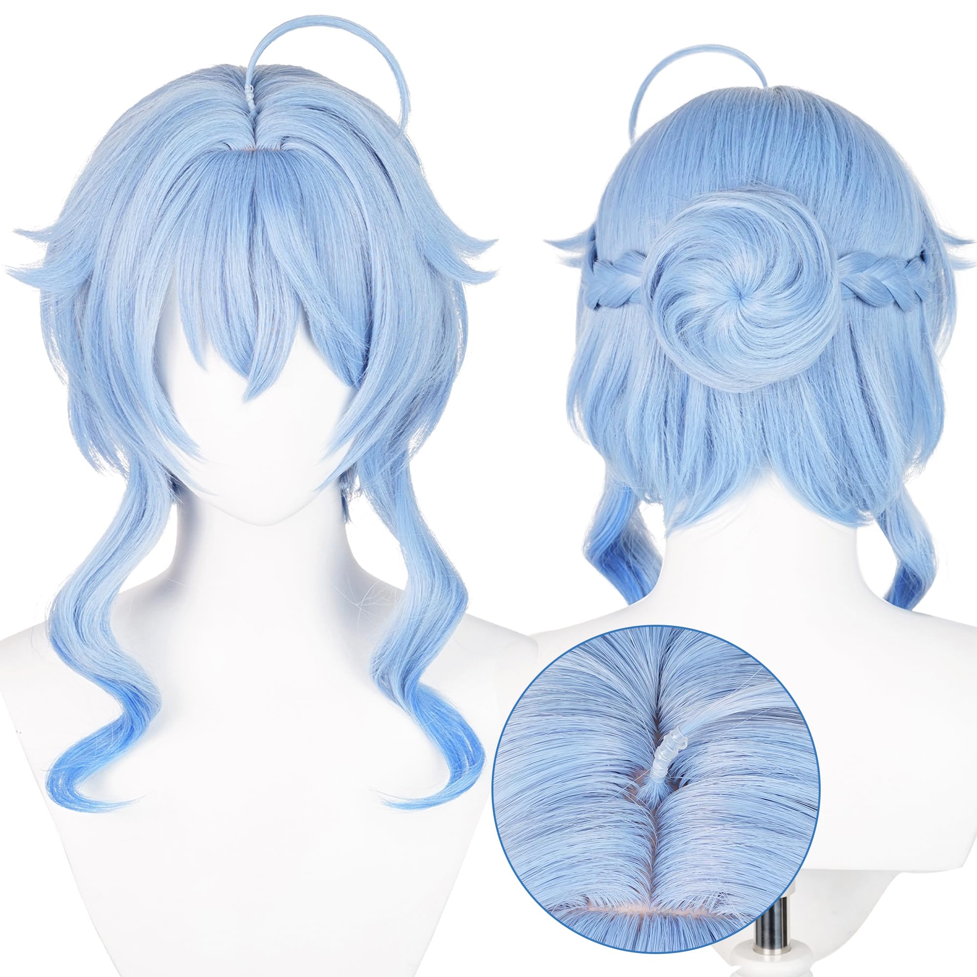 Blue Short with Wave Sideburn Heat Resisitant Synthetic Hairs for Women Halloween Comic Con Cos Anime Party Wig