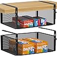 AmonHouseware 2Pack Under Shelf Basket Organizer,Adjustable Hanging Holder for Cabinet Pantry Kitchen Cupboard Desk Counter Bookshelf Organization Add-on Space Saver Heavy Duty Slide-in (Black, Large)