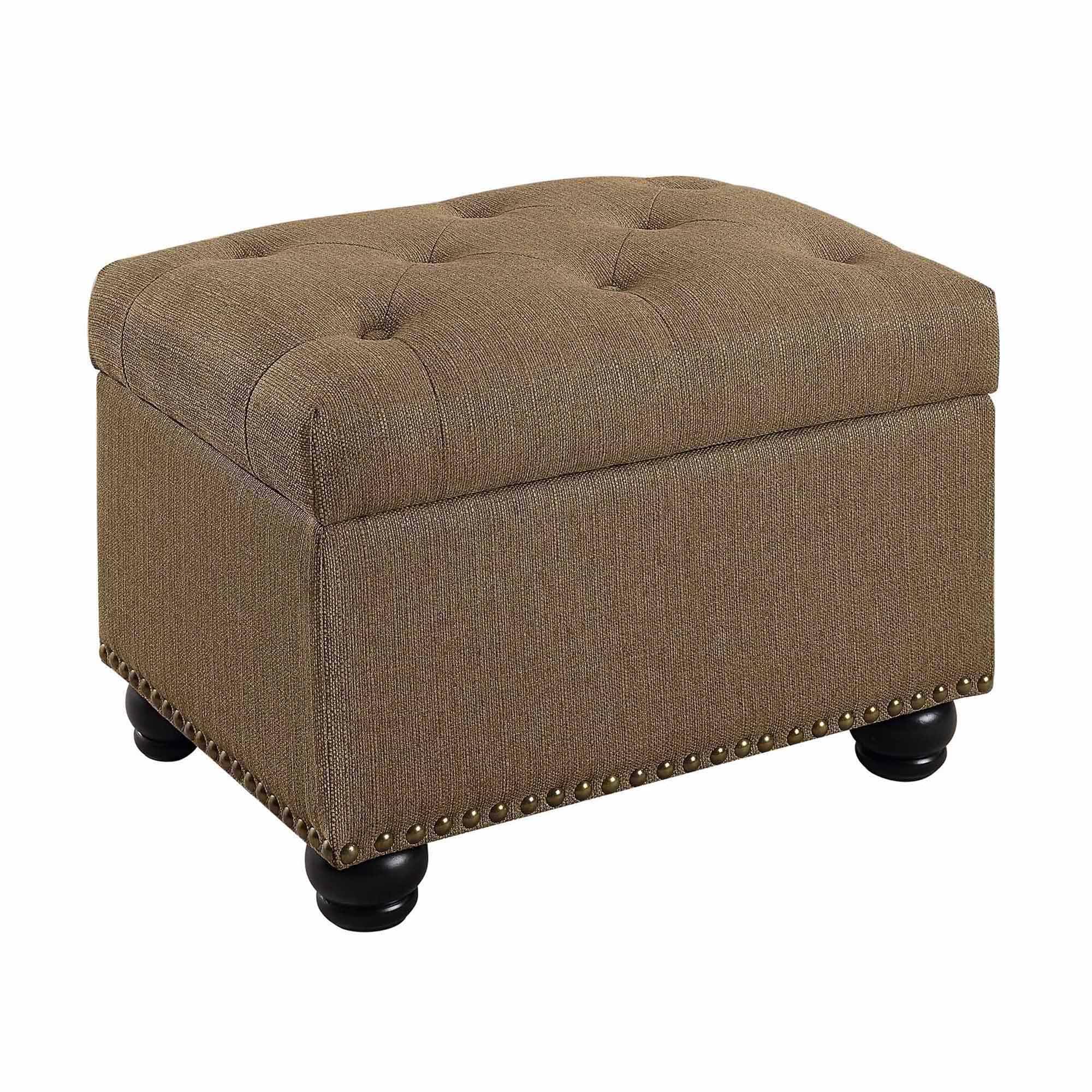 Convenience Concepts Designs4Comfort 5th Avenue Upholstered Storage Ottoman 24" - Contemporary Foot Stool and Seat with Hinged Lid for Living Room, Dining Room, Office, Den, Sandstone Fabric Image