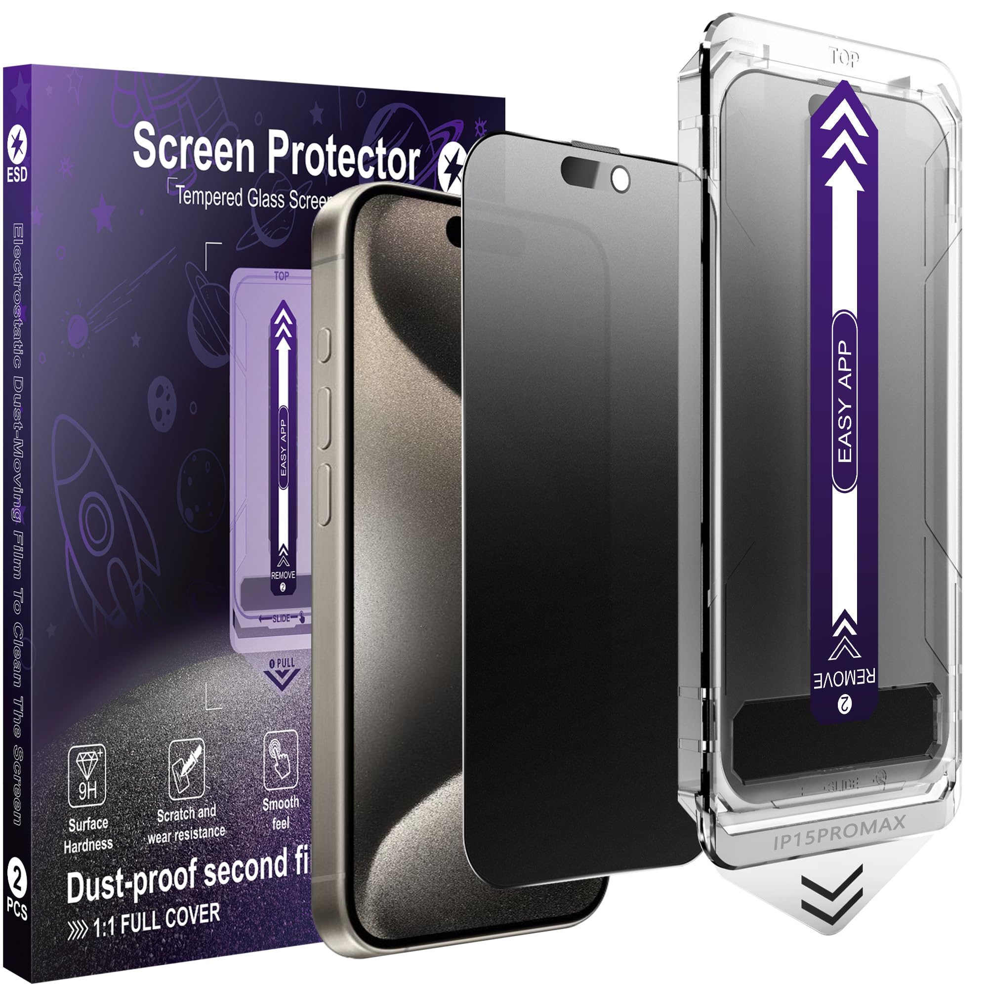 SHANG PIN JIA 2-Pack Matte Privacy Screen Protector for iPhone 15 Pro Max,Anti-Glare & Anti-Spy,Anti-Fingerprint,Smooth as Silk,Easy Installation, Military-Grade 9H Hardness