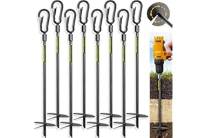 18” Heavy Duty Ground Anchors Screw in(1000lbs), Swing Set Earth Anchors Made with Tungsten Steel, Detachable Carabiner Desig