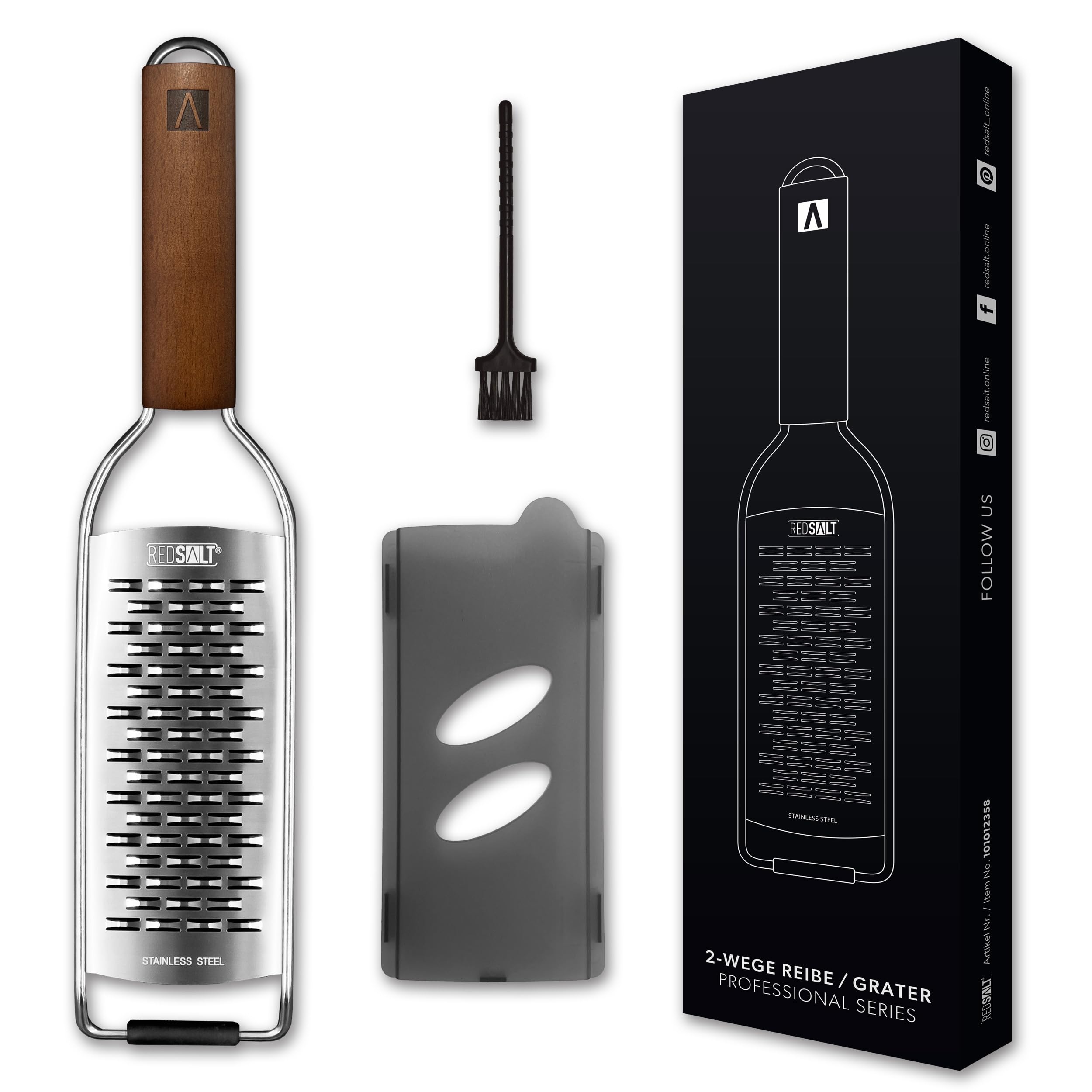 REDSALT® Premium Ribbon Grater with Wooden Handle | Razor Sharp Professional Stainless Steel Grater for Vegetables Zucchini Carrot Fruit Apple | Kitchen Slicer Rasp for Soft Cheese Butter Chocolate