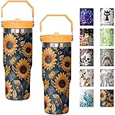 mvhsuoem 30 oz Sunflower Orange Flip Straw Tumbler with Top Handle for Sunflower Orange Lover Resuable Vacuum Insulated Flip Top Water bottle for Home Office Car