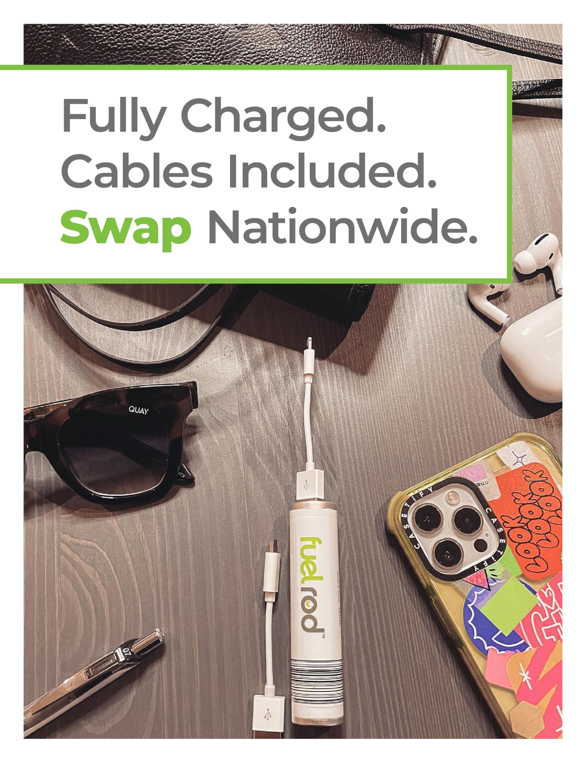 FuelRod Portable Charger Kit - Pack of 2 - Includes All Cables & Adapters Compatible with All Tablets & Smart Phones, Rechargeable Backup Power Bank, Swap for Charged Rod at Kiosk