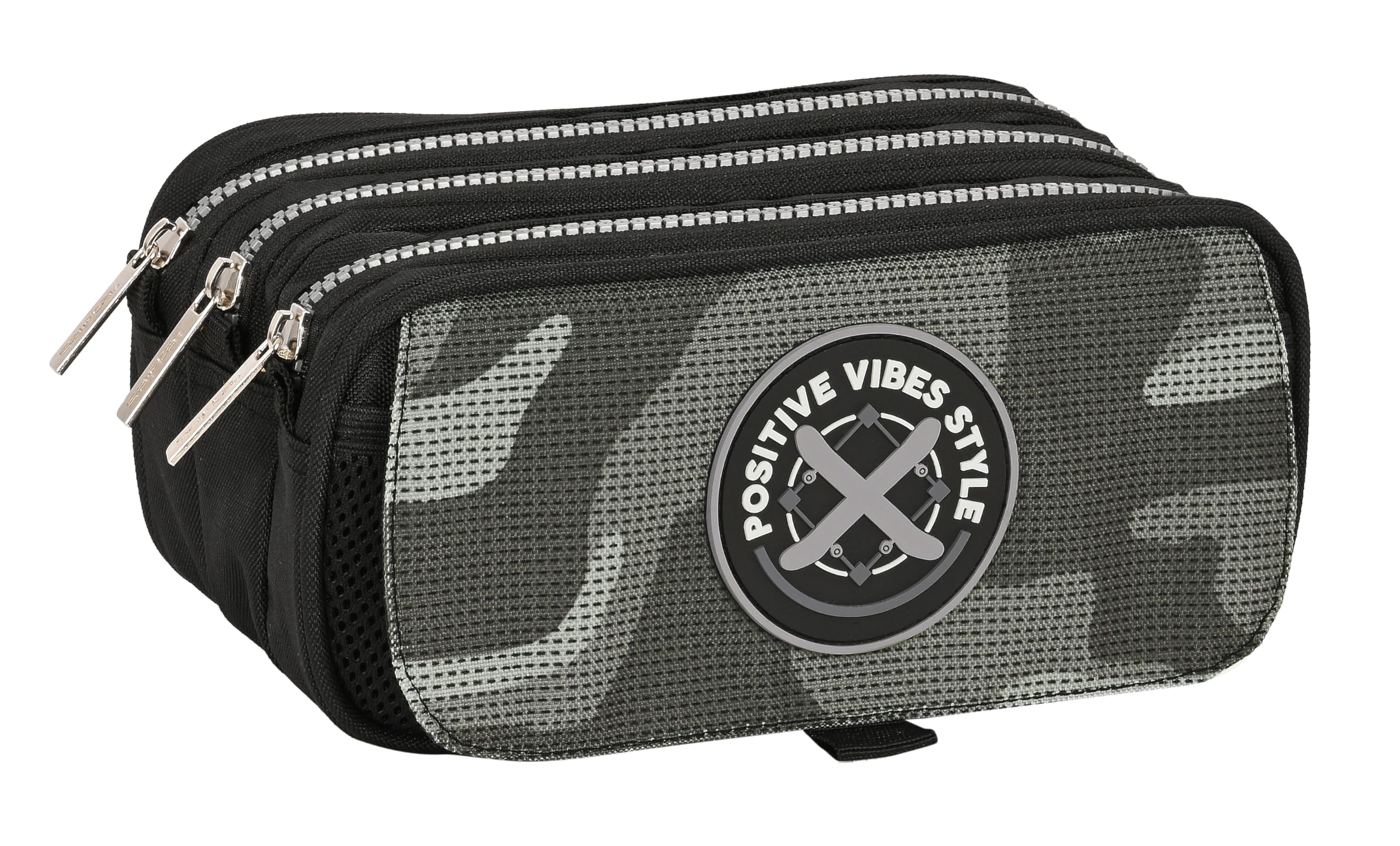 Safta - Triple Big Pencil Case, Children's Pencil Case, Ideal for School Age Children, Comfortable and Versatile, Quality and Resistance, 21.5 x 8 x 10 cm, Black, Black/White, Estándar, Casual