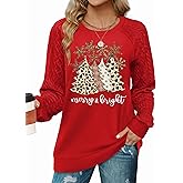 Christmas Shirts for Women Merry and Bright Shirt Christmas Tree Plaid Leopard T-Shirt Raglan Shirt Xmas Holiday Tee Top