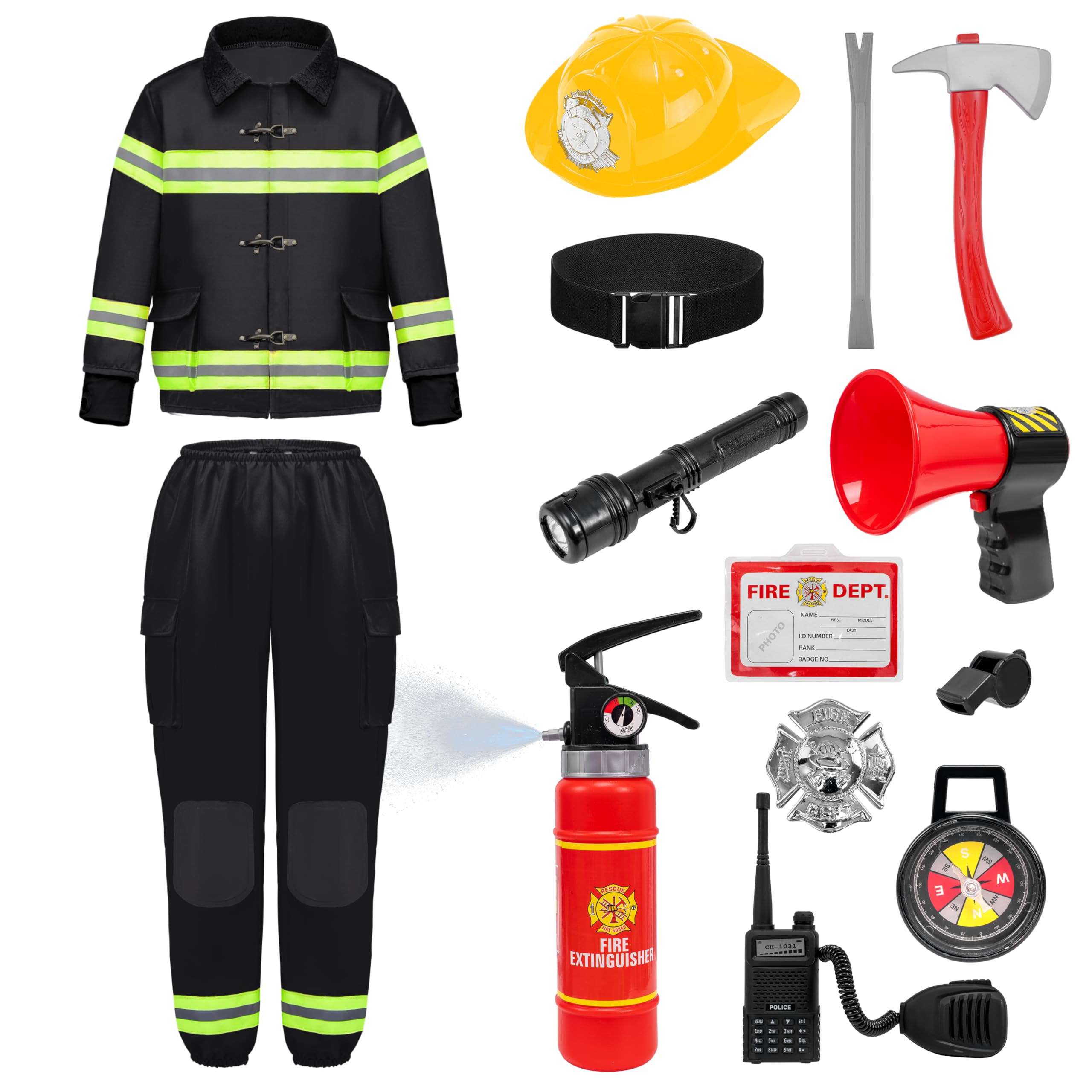 Spooktacular Creations Halloween 14PCS Firefighter Costume for Kids, Boys Fireman Costume with Toys Set for Toddler RolePlay