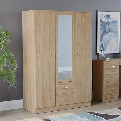 Vida Designs Riano 3 Door Mirrored Wardrobe with Shelf & Hanging Rail