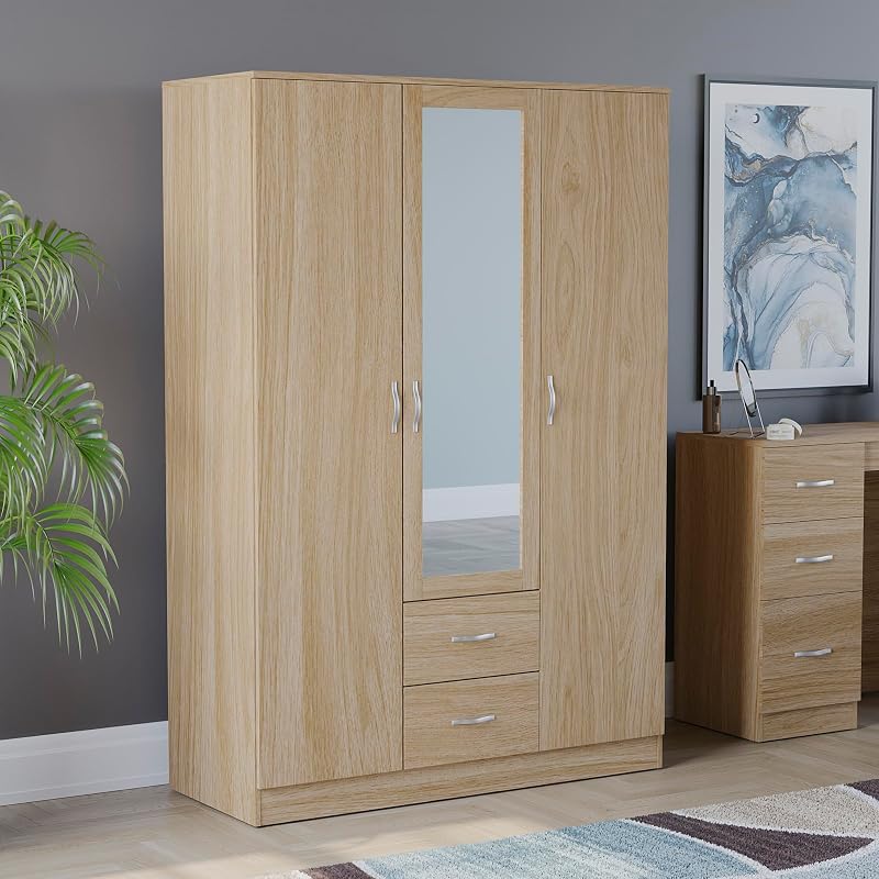 Vida Designs Riano 3 Door Mirrored Wardrobe with Shelf & Hanging Rail
