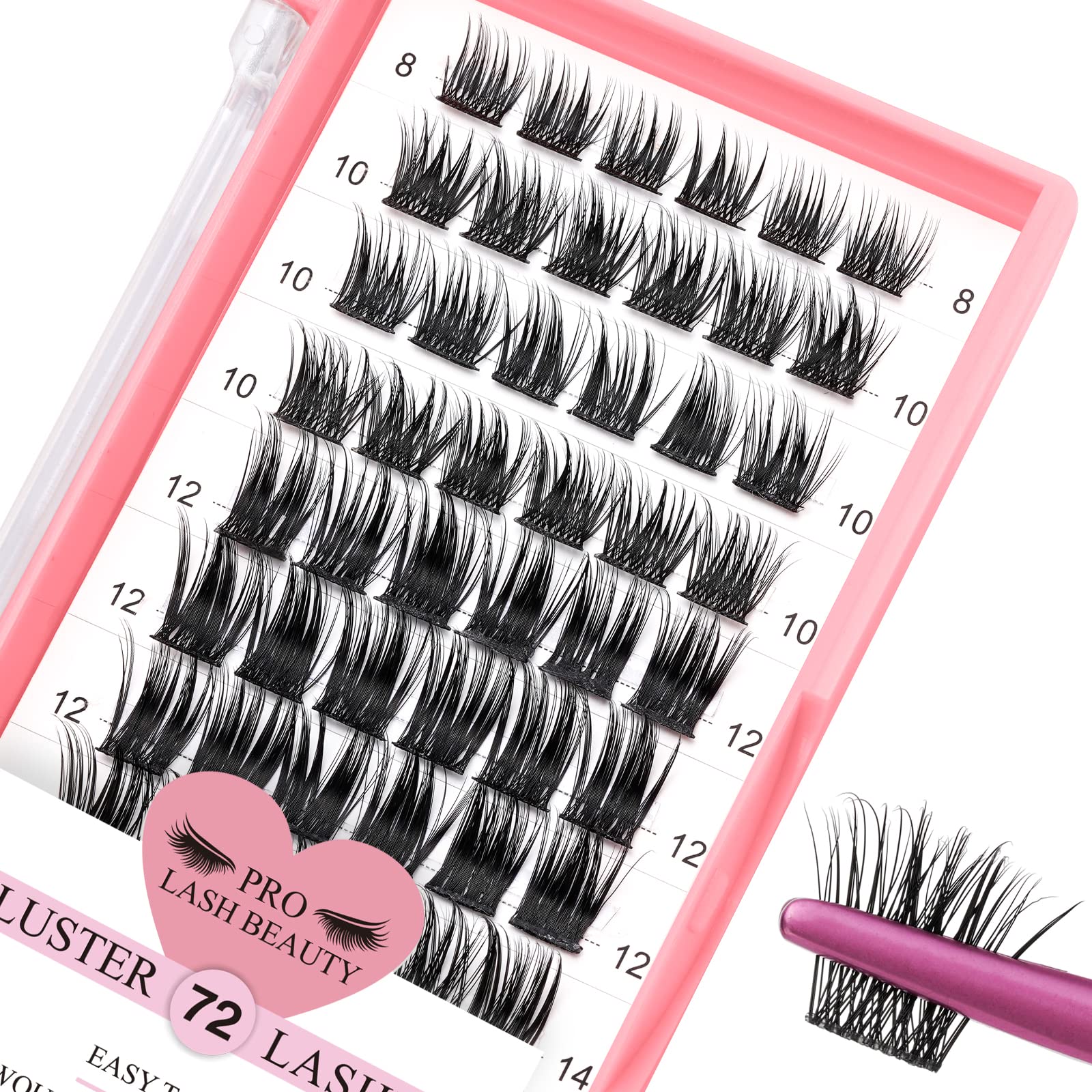 PRO LASHBEAUTY Cluster Lashes 72 Pcs Lash Clusters DIY Eyelash Extension Individual Lashes C-8-16mix Thin Band Easy to Apply at home Lashes (First Glance, C-8-16mix)