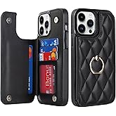 IKOLYS for iPhone 15 Pro Max 6.7" Wallet Case with Card Holder, Ring Kickstand Card Slots Leather Case with Double Magnetic Clasp Phone Cover 6.7 Inch 2023, Black