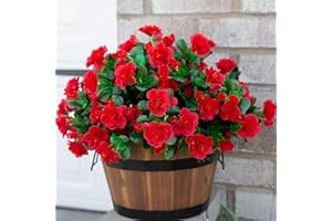 HyeFlora Artificial Faux Outdoor Flowers Plants for Summer Decoration, Fake Silk Camellia UV Sun Resistant Realistic for Planter Outside Front Door Porch Patio Balcony, 3 Bundles
