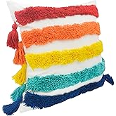 LIGICKY Rainbow Pillow Covers Cute Colorful Pillows Boho Tufted Throw Pillows with Tassel Home Decorative Cushion Case for Girls Room Decor Kids Playroom Bed Sofa Couch 18x18 Inch