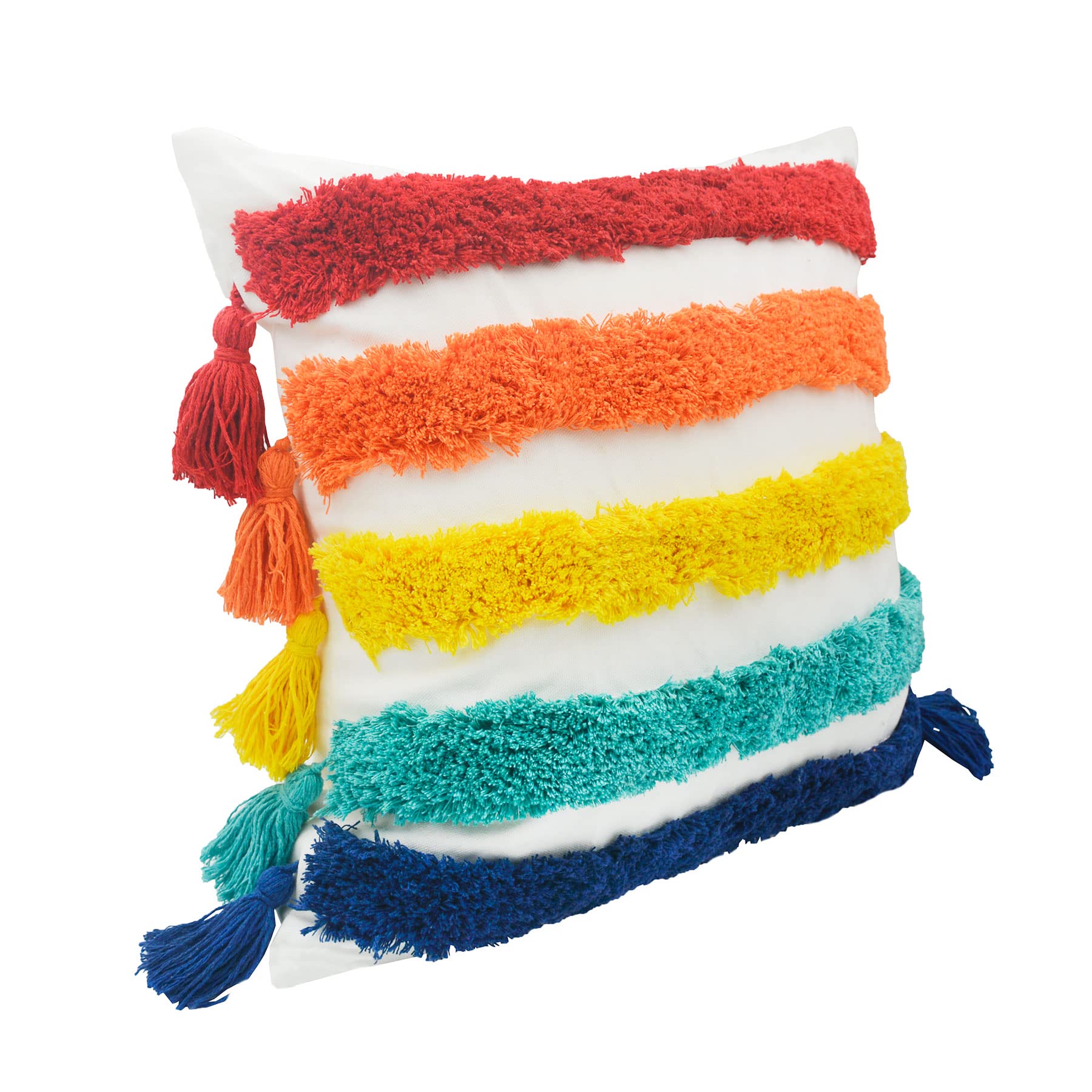 LIGICKY Rainbow Pillow Covers Cute Colorful Pillows Boho Tufted Throw Pillows with Tassel Home Decorative Cushion Case for Girls Room Decor Kids Playroom Bed Sofa Couch 45 x 45 cm