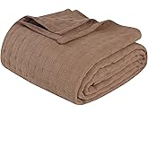 Superior Basketweave Cotton Blanket, Basket Weave Design, Soft, Comfy Cover for Bed, Bedding, Bedroom, Couch Throw, Lounging, Modern Boho Medium Weighted Blankets, Twin Size, Taupe