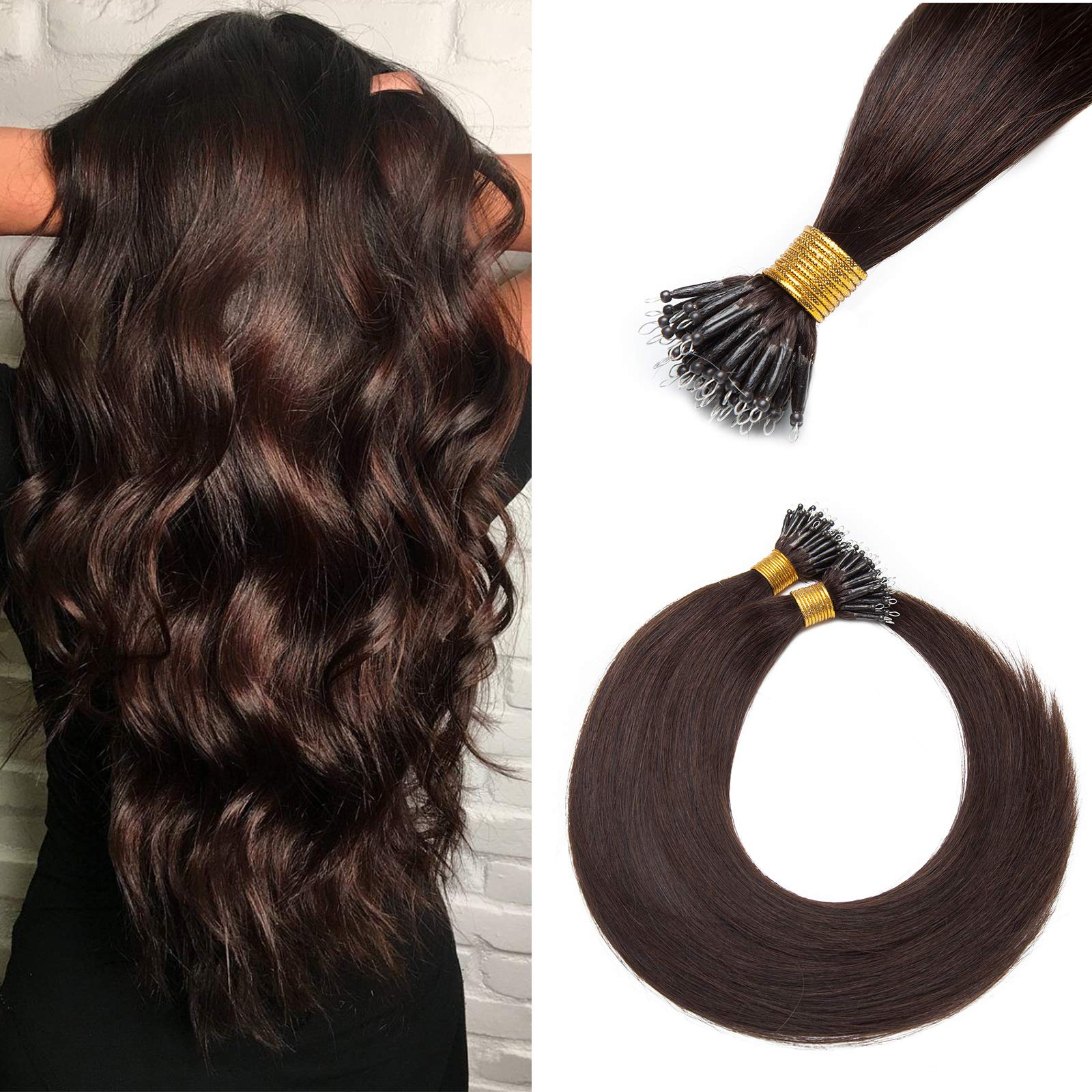 Nano Ring Hair Extensions 24inch 1g/s Pre Bonded 50g Nano Tip Bondings 100% Real Remy Human Hair #02 Dark Brown