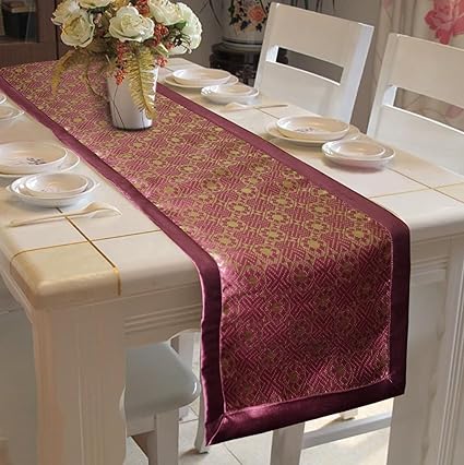 Lushomes Polyester Blend Border Jacquard Design 2 Table Runner, 16x72 Inches, Single Piece, Pink