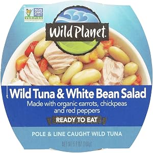 Wild Planet Ready-To-Eat Wild Tuna White Bean Salad, 5.6 Oz, Pack of 1 | White Bean Salad With Organic Chickpeas, Carrots, Re