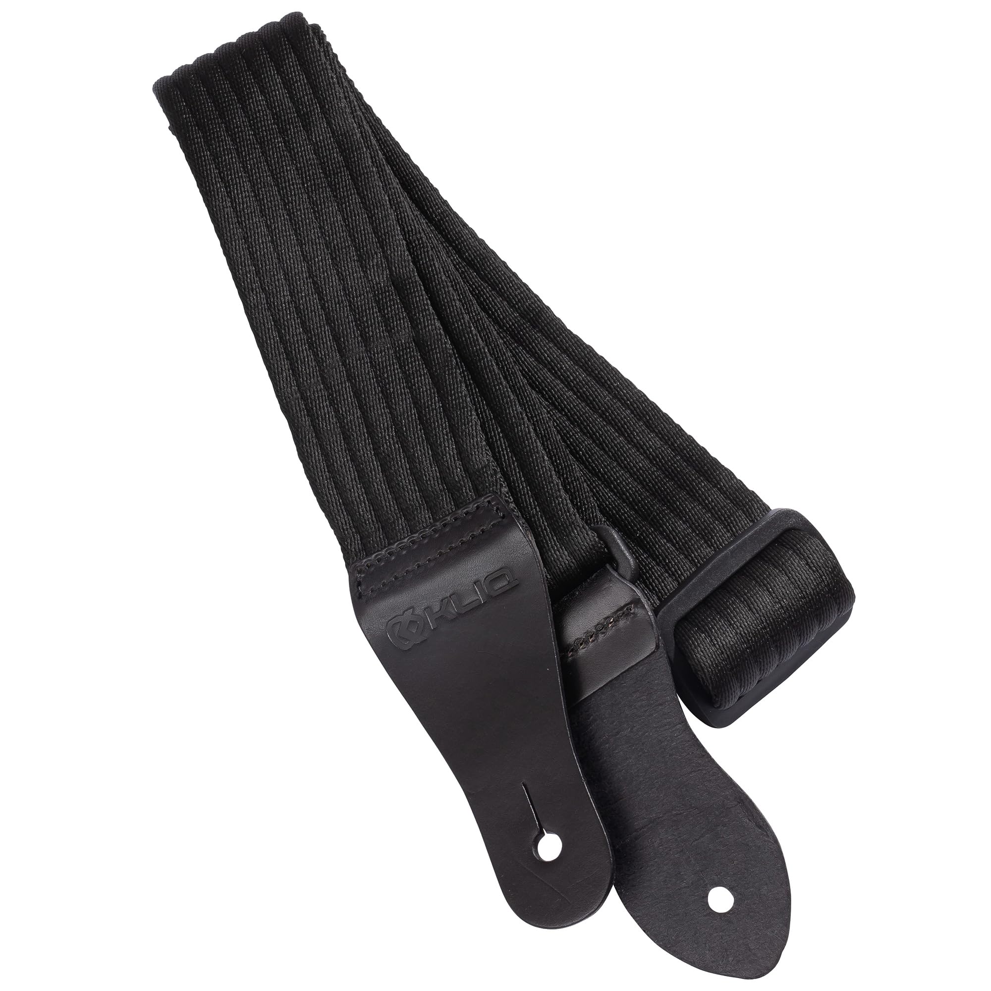KLIQ Vintage Woven Guitar Strap for Acoustic and Electric Guitars | '60s Jacquard Weave Hootenanny Style | 2 Rubber Strap Locks Included, Black