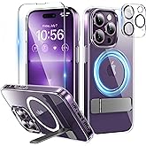 Niunisi Magnetic Case for iPhone 14 Pro Case with Screen Protector, (with Slim Kickstand + Camera Protector) Compatible with Magsafe Shockproof Crystal Clear Phone Case Cover 6.1-Inch, Clear