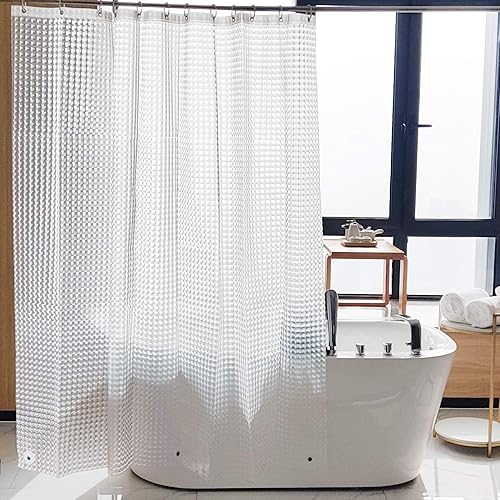 NTBAY EVA Clear Shower Curtain Liner, Water Repellent Shower Curtain for Bathroom Shower Stall, Checkered, 72 x 72 Inches
