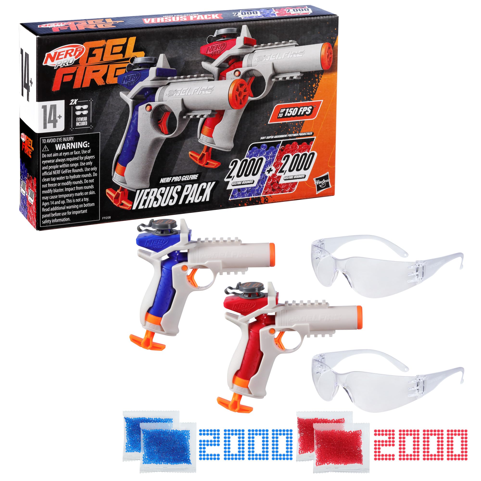 Nerf Pro Gelfire Versus Pack Includes 2 Blasters, 4,000 Gelfire Rounds, 60 Round Capacity, T-Pull Priming, 2 Eyewear, Gifts for Teens Ages 14+