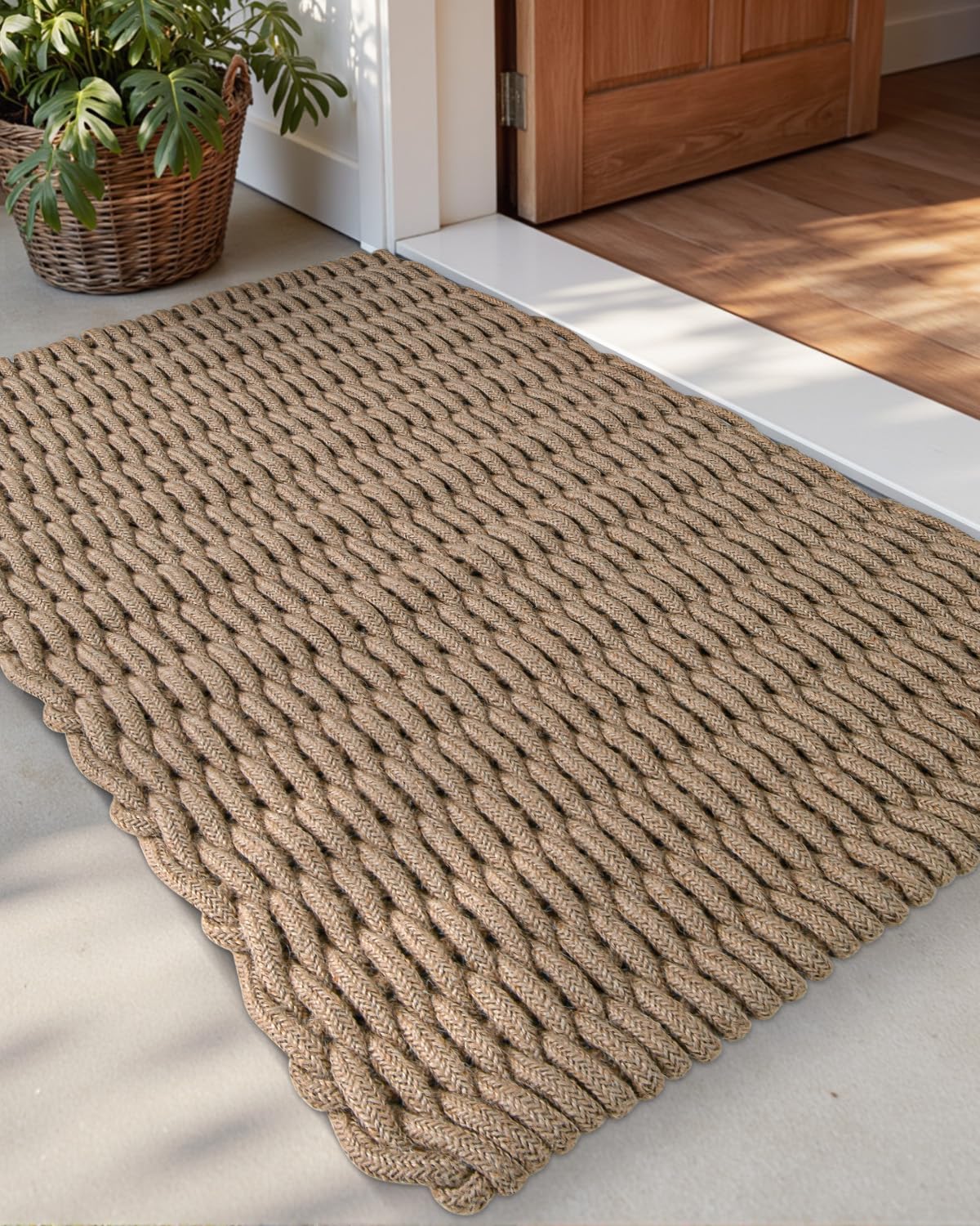 Photo 1 of ***DIRTY/ has material damaged (ripped & fraying )*** DEXI Jute Door Mat for Front Entryway, 31x47 Braided Woven Doormat Outside Entrance, Dirt Trapper Natural Fiber Entry Mats for Patio, Brown