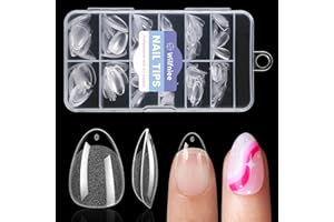 WILFNIEE Extra Short Almond Nail Tips: 240Pcs Small Almond Shape Soft Gel Fake Nail Tips for Nail Extension, 12 Sizes Full Cover Clear Press on Nails for Girls for Home DIY Salon