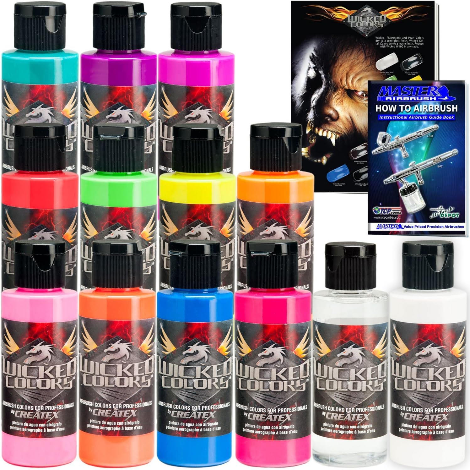 11 CREATEX Wicked Colors 2oz Flourescent Airbrush Paint Set