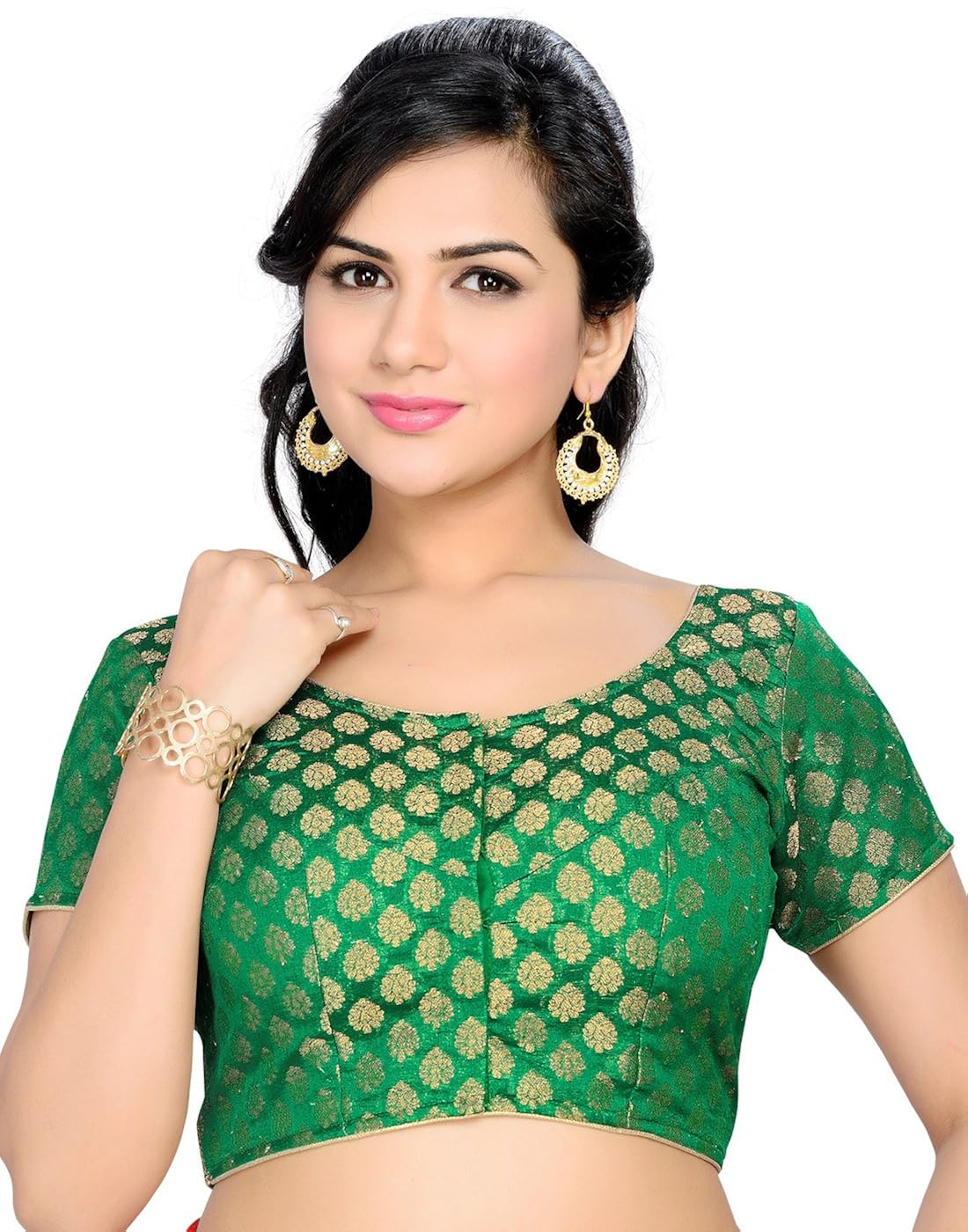 studio shringaar party green solid short sleeve non-padded blouse