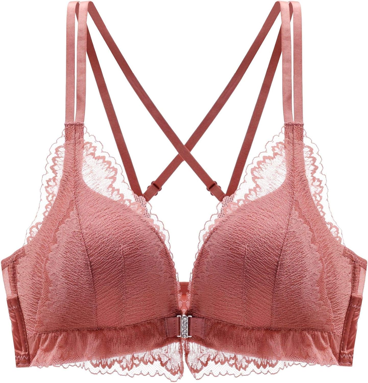 Women’s Push Up Lace Bra Comfort Thin Soft Padded Cross Back Adjustable