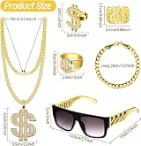 Goenb 8pc Hip Hop Costume Kit 80s 90s Rapper Accessories Chain Sunglasses Rings view 3