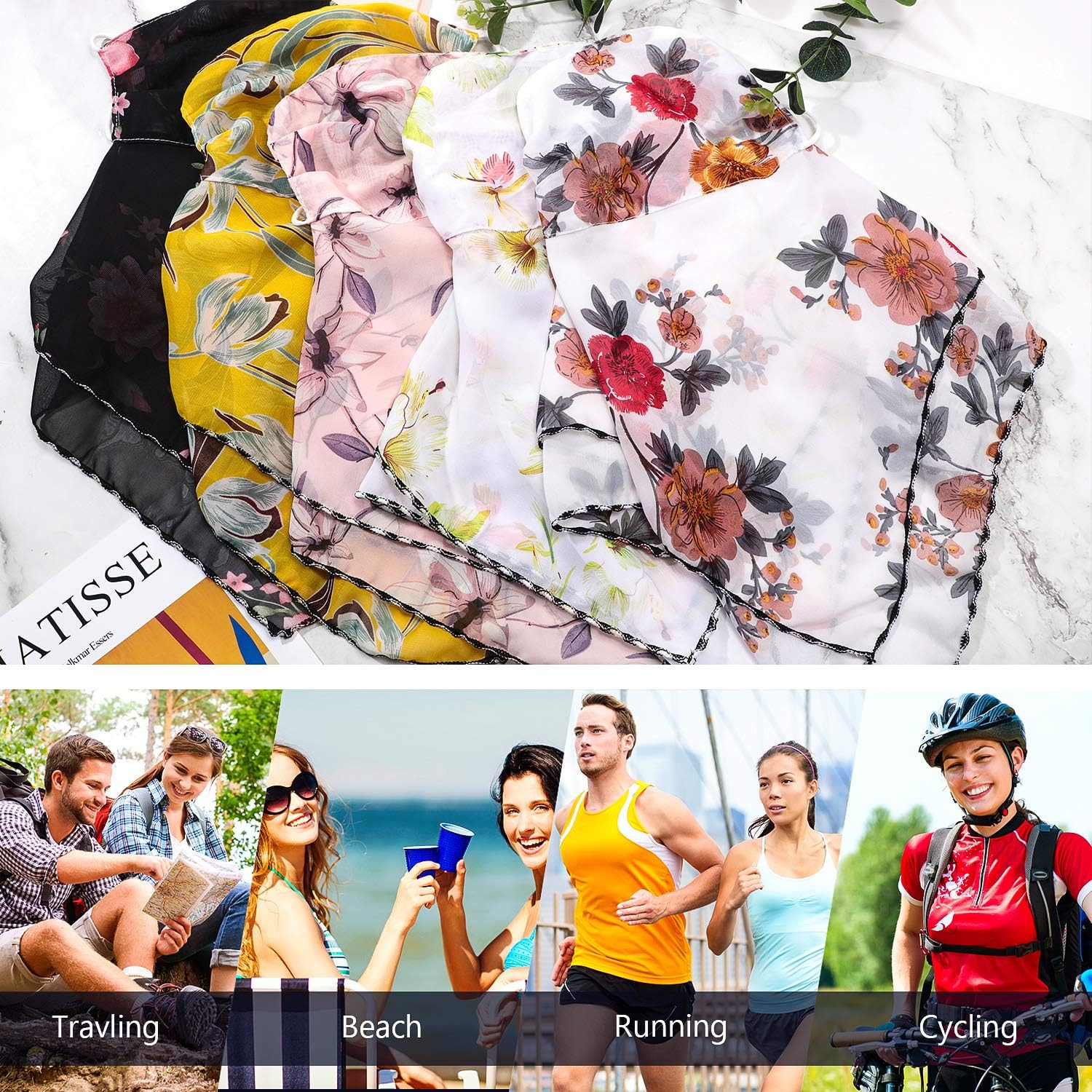 SATINIOR 10 Pack Chiffon Face Scarf Ear-Hanging Outdoor Sunscreen Headwear Breathable Bandana Neck Gaiter Sun UV Protection Face Cover for Women Outdoor Sports, As Pictures Shown, 18 x 18 inch/ 45 x 45 cm: Clothing