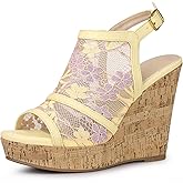 Allegra K Women's Open Toe Platform Heel Lace Wedges Sandals