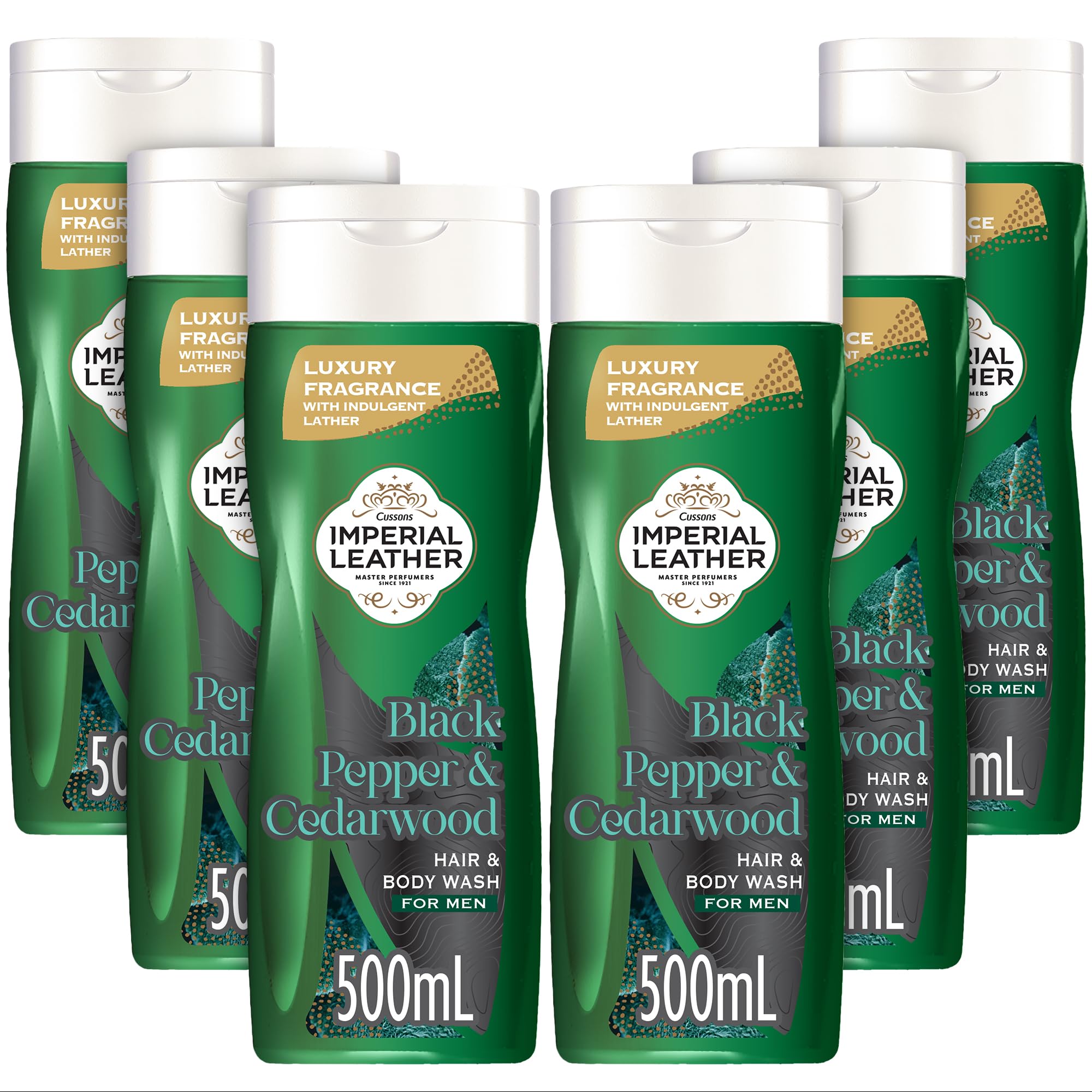 Imperial Leather Black Pepper & Cedarwood Restore 2 in 1 Body Wash Shower Gel Signature Oil Blend, Creamy Lather, Gentle Skin Care, Bulk Buy, Pack of 6x500ml