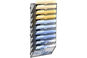 DALTACK 10 Tier Wall File Holder, Hanging Wall File Organizer, Papers Mails Files Folders Clipboard Magazine Storage, for Hom