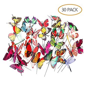 Labota 30 Pcs Colorful Garden Butterflies Dragonflies Butterflies