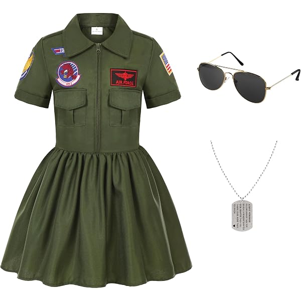Dress Up America Kampfpiloten-Kostüm Für Mädchen – Kleid Mit Mütze, Gestickte Aufnäher – Top Gun Style