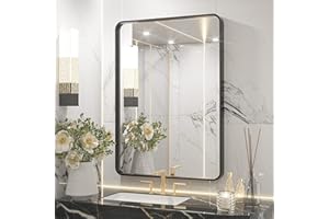 TETOTE Black Framed Mirrors for Bathroom, 2 Inch Thick Frame 22 x 30 Inch Brushed Metal Frame Wall Mounted Rectangle Mirror for Vanity(Horizontal/Vertical)