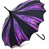 Queekay Halloween Pagoda Umbrella Purple and Black Stained Glass Gothic Umbrella Waterproof Windproof UV Protection Parasol for Halloween, Birthday Gift