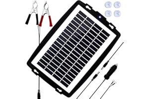 M MEGSUN MEGSUN 12 Volt 10W Solar Car Battery Maintainer Trickle Chargers Kits, Portable Waterproof Solar Panel Charging Kit for Car, Boats, RV, Trailer, Camper, Automotive, Motorcycle, Snowmobile. (10W)