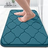 OLANLY Memory Foam Bath Mat Rug 24x16, Ultra Soft and Absorbent Bathroom Rugs, Non-Slip, Comfortable, Machine Washable Bath Carpet for Bathroom Floor, Shower and Home Decor Accessories, Peacock Blue