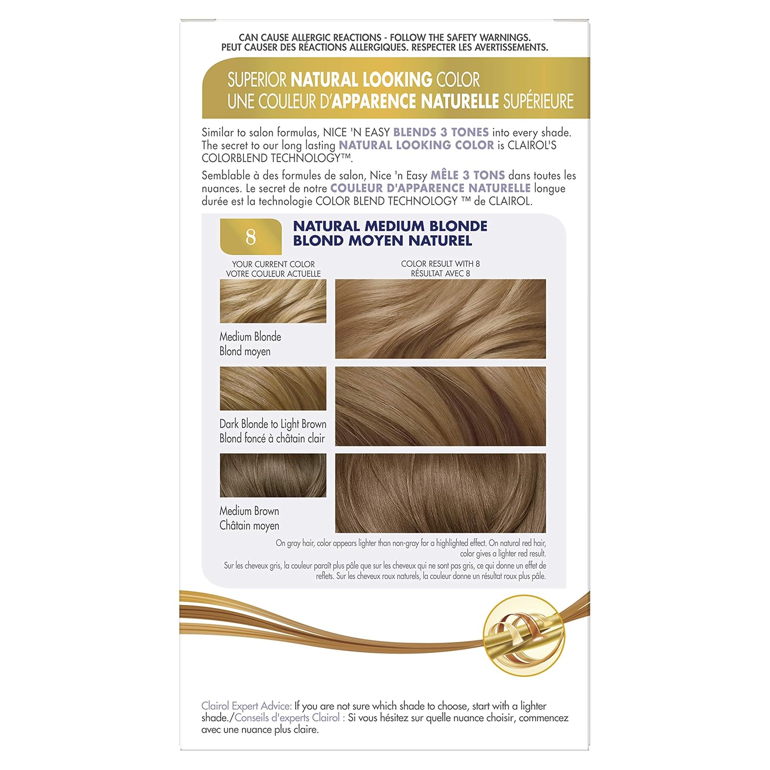 Clairol Nice'n Easy Original Permanent Hair Color, 8 Medium Blonde, 3 Count : Chemical Hair Dyes : Beauty