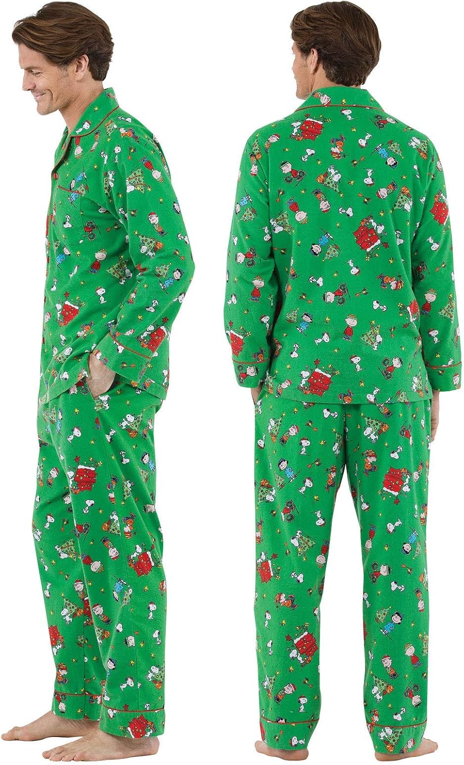 PajamaGram Fun Mens Christmas Pajamas Charlie Brown Pajamas, Green Amazon.ca Clothing